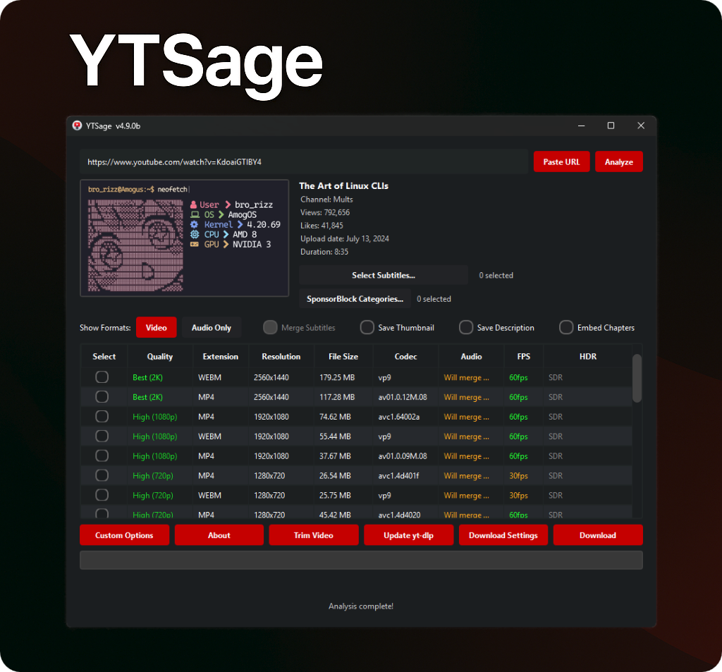 YTSage Interface